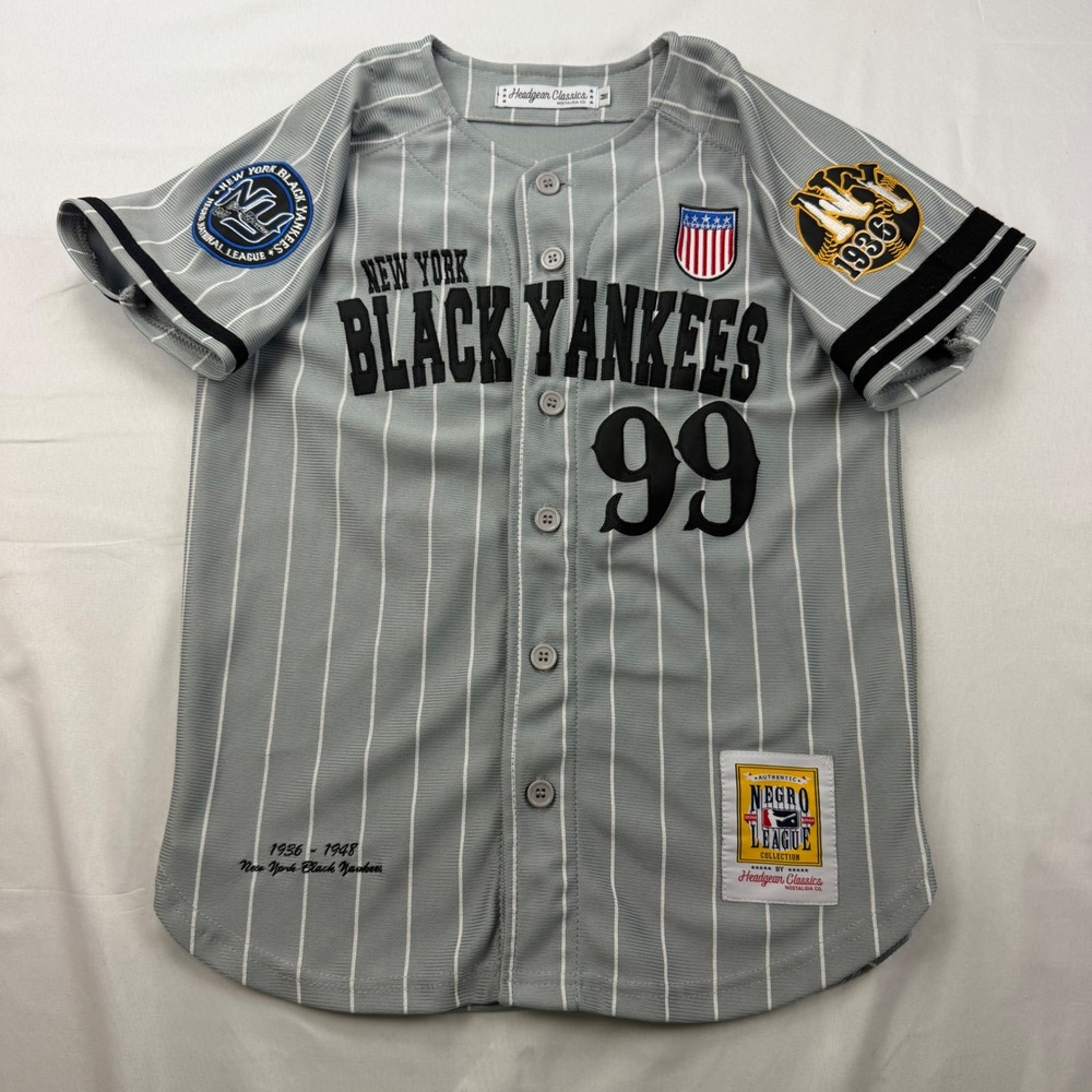 Headgear Classics Baseball Jersey Kids M Grey New York Black Yankees 99 Patch